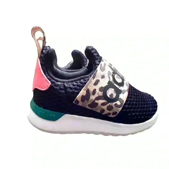Adidas Girls Lite Racer Adapt 4.0 (Toddler) Size 4 Black/Pink/Green/Cheetah - Picture 6 of 8